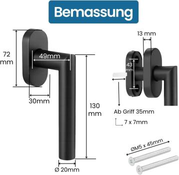 Preview: Fenstergriff Schwarz - matt Edelstahl Fensterolive Rasterolive Fensterbeschlag Fenstergarnitur Edelstahl Balkontürgriff Innen inkl. Befestigungsmaterial