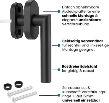 Preview: Fenstergriff Schwarz - matt Edelstahl Fensterolive Rasterolive Fensterbeschlag Fenstergarnitur Edelstahl Balkontürgriff Innen inkl. Befestigungsmaterial