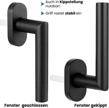 Preview: Fenstergriff Schwarz - matt Edelstahl Fensterolive Rasterolive Fensterbeschlag Fenstergarnitur Edelstahl Balkontürgriff Innen inkl. Befestigungsmaterial