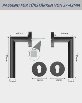 Preview: Türgriffe Aussentür Türklinke Türgriff-Set Edelstahl Toilette Die Form von L PZ-Profilzylinder Schwarz