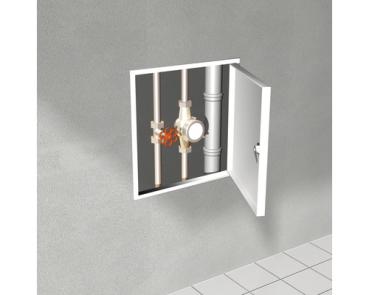 Preview: Revisionstür 600x600mm Stahlblech verzinkt weiß RAL 9016 mit versenktem 4-Kantverschluß und 1-teiliger Rahmen