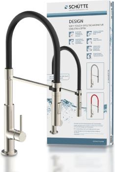 Schütte 23138 Design Edelstahl/Schwarz Spültischarmatur mit auswechselbaren Soft Touch Schlauch