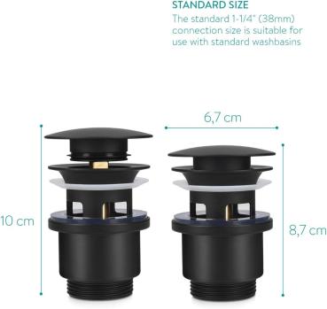 Preview: Pop-Up Ablaufventil 1 1/4 Zoll - Abflussgarnitur mit Dichtung - Schwarz