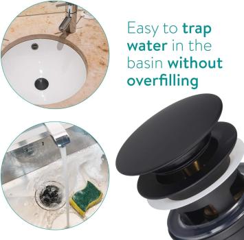 Preview: Pop-Up Ablaufventil 1 1/4 Zoll - Abflussgarnitur mit Dichtung - Schwarz