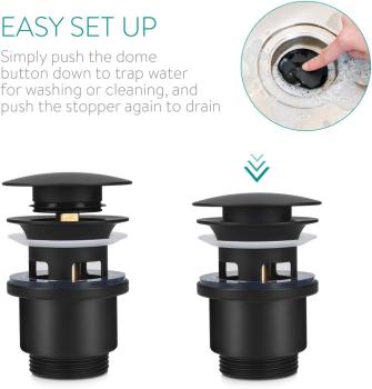 Preview: Pop-Up Ablaufventil 1 1/4 Zoll - Abflussgarnitur mit Dichtung - Schwarz