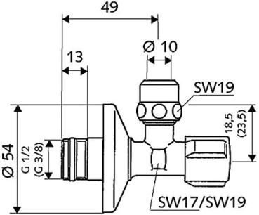 Preview: Eckregulierventil Eckventil Ventil COMFORT 1/2" chrom 54mm