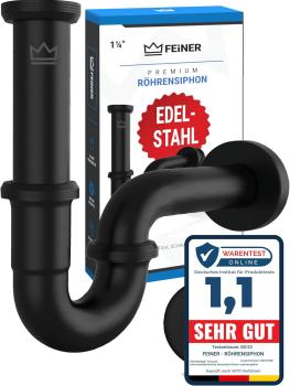 Feiner Siphon schwarz Waschbecken Edelstahl 1 1/4" 2-12cm