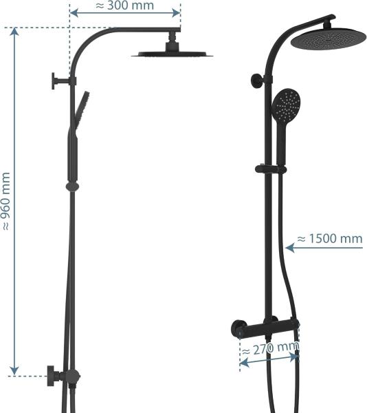 Schütte Überkopfbrause-Set Madura Fresh Schwarz Matt